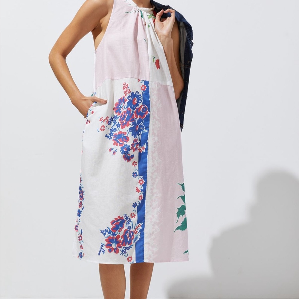 Pink Asymmetrical Tie Front Halter Sundress